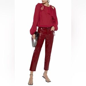 3.1 Phillip Lim Cutout Textured Silk Blouse 2 Lipstick Red $450 Party Holiday